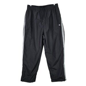 Mens Champion Black Track Pants Elastic Waist & Side Stripes Polyester Size XL